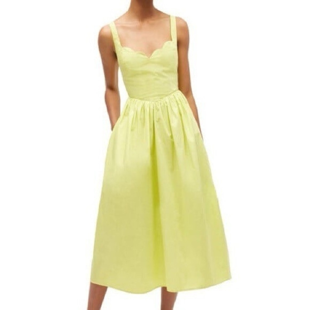 RHODE Lemon Yellow Scallop Neck Midi Dress